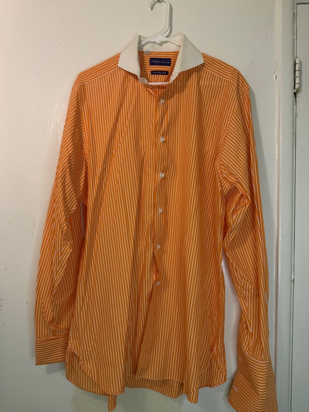 Ralph Lauren Purple Label Style Orange Striped Luxury Dress Shirt - 16.5